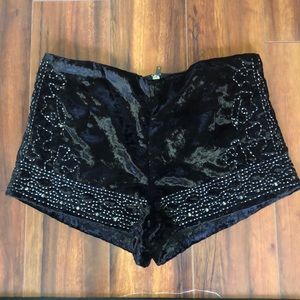 Black Velour Beaded Hotpants